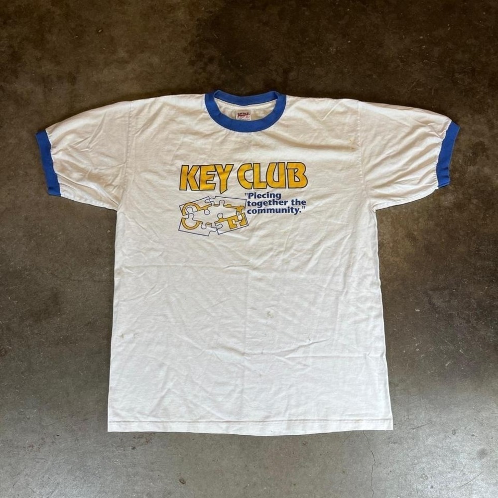 Vintage 90s ringer Anvil Key Club white t-shirt Men's XL